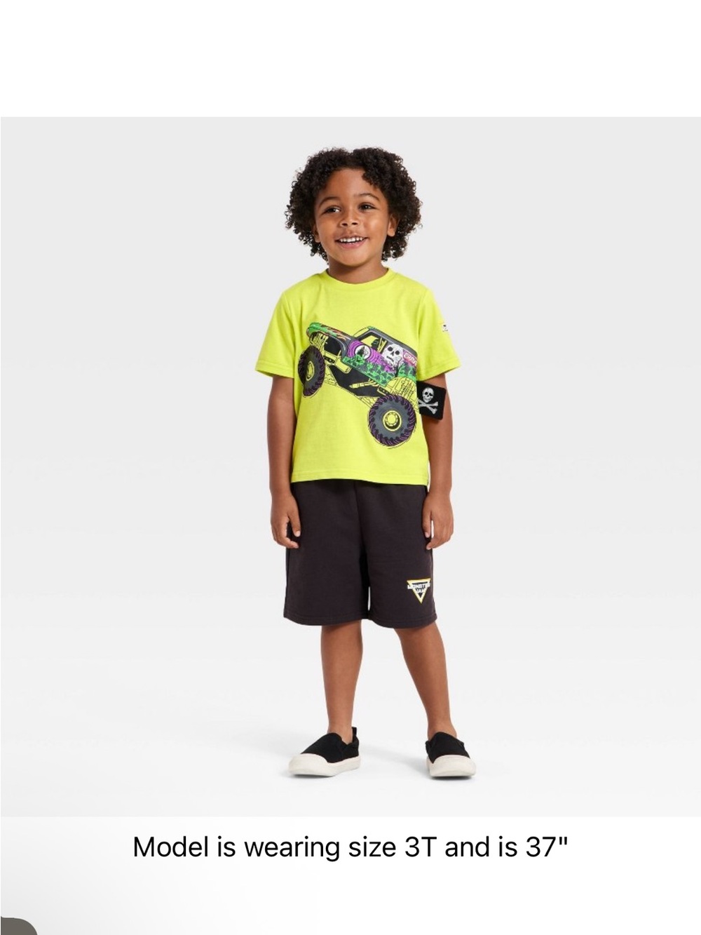 Kids Neon Lime Monster Truck Tee & Black Shorts Set - Guess